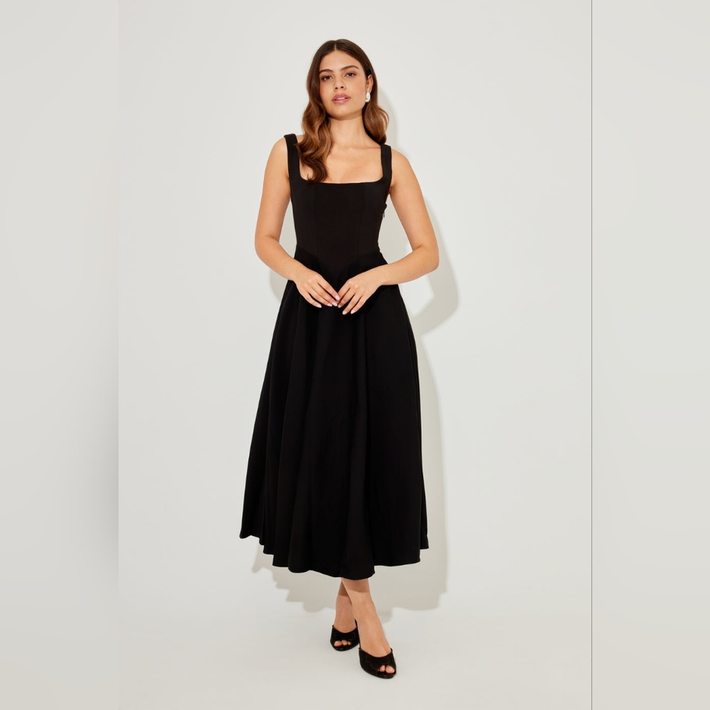 Odd muse London The Ultimate High Waist Midi Dress Square Neck Black XSmall